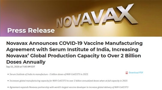 Novavax-Serum Institute to produce for 200 crore Covid-19 vaccine doses